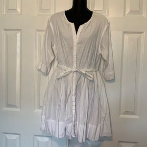 White on white pinstripe shirt dress